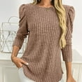 thumbnail image 1 of Craaazy Womens Shirts Puff Long Sleeve Sweaters Casual Crew Neck Knitted Tops Ribbed Solid Color Blouses Gifts For Women, 1 of 7