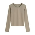 thumbnail image 1 of Craaazy Womens Shirts Solid Color Crewneck Long Sleeve Loose Casual Base Blouses Gifts, 1 of 3