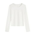 thumbnail image 1 of Craaazy Womens Shirts Solid Color Crewneck Long Sleeve Loose Casual Base Blouses Gifts, 1 of 3