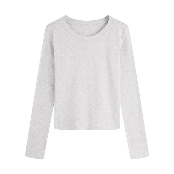 Craaazy Womens Shirts Solid Color Crewneck Long Sleeve Loose Casual Base Blouses Gifts