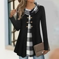 thumbnail image 1 of Craaazy Womens Shirts Solid Color Plaid Shirts Cowl Neck Long Sleeve Buttons Tunic Tops Gifts For Women, 1 of 3