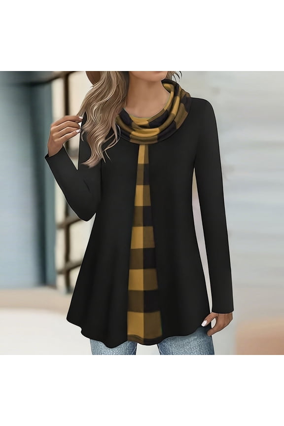 Womens Shirts Solid Color Plaid Shirts Cowl Neck Long Sleeve Buttons Tunic Tops Gifts For Women
