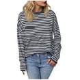 thumbnail image 1 of Craaazy Womens Shirts Striped Colorblock Blouses Round-Neck Long Sleeve Pullover With Pocket Gifts, 1 of 5