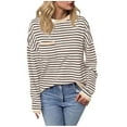 thumbnail image 1 of Craaazy Womens Shirts Striped Colorblock Blouses Round-Neck Long Sleeve Pullover With Pocket Gifts, 1 of 5