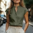 thumbnail image 1 of Craaazy Womens Short Sleeve Blouses Stand Collar V Neck Solid Color Cotton Casual Summer Tops for Work Vacation, 1 of 6