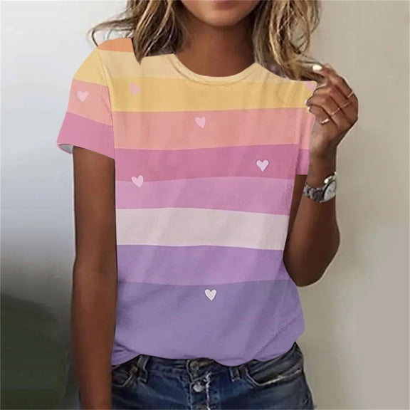 Craaazy Womens Short Sleeve Valentines T Shirts Cute Love Heart Shirt Casual Hearts Tops Gifts