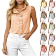 thumbnail image 1 of Craaazy Womens Sleeveless Tops Relaxed Fit Stripe Ruffle Trim Button Down Shirts Lightweight Fabric for Spring Summer Daily Wear, 1 of 7