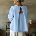 thumbnail image 1 of Craaazy Womens Solid Color Crewneck Cotton Long Sleeve Tops with Back Keyhole Cutout for Summer Daily Wear Gift, 1 of 8