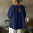 thumbnail image 1 of Craaazy Womens Solid Color Crewneck Cotton Long Sleeve Tops with Back Keyhole Cutout for Summer Daily Wear Gift, 1 of 8