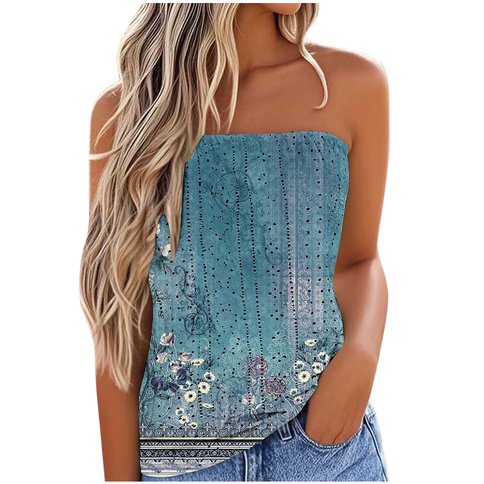Chicgal Women's Tube Tops Summer Casual Bandeau Tank Casual Strapless Blouse Shou | ChicGrl