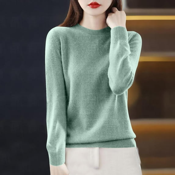 Craaazy Womens Sweaters Long Sleeve Fashionable Round-Neck Solid Color Knitted Sweater Gifts for Women