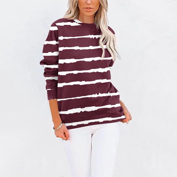 Craaazy Womens Sweatshirt Crew Neck Striped Color Block T-shirt Long Sleeve Pocket Pullover Gifts