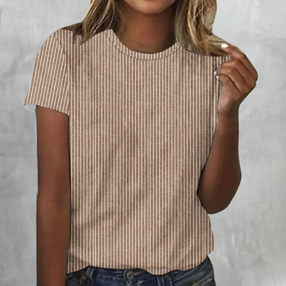 Craaazy Womens T Shirts Short Sleeve Crewneck Striped Printed Casual Blouses Gifts For Women