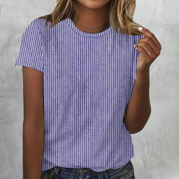 Craaazy Womens T Shirts Short Sleeve Crewneck Striped Printed Casual Blouses Gifts For Women