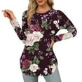 thumbnail image 1 of Craaazy Womens Tops Long Sleeve Crew Neck Blouses Pleated Casual Shirts Curved Hem Tunic T-shirt Gifts For Women, 1 of 8