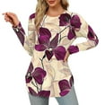 thumbnail image 1 of Craaazy Womens Tops Long Sleeve Crew Neck Blouses Pleated Casual Shirts Curved Hem Tunic T-shirt Gifts For Women, 1 of 8