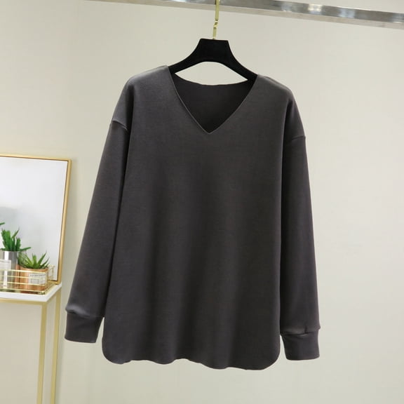 Craaazy Womens Tops Long Sleeve V-Neck Fall Winter Thermal Shirts Soft Base Layer Tops Solid Color Base Layer Blouses Gifts For Women