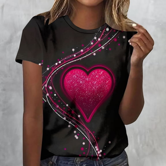 Craaazy Womens Valentines T-shirts Casual Crew Neck Short Sleeve Loose Tops Gifts