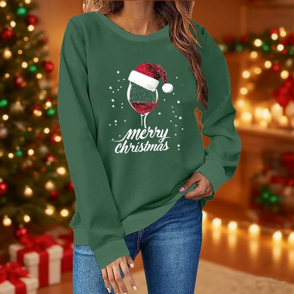 Craaazy Xmas Holiday Graphic Pullover Tops for Women Christmas Printed Long Sleeve Shirts Gifts