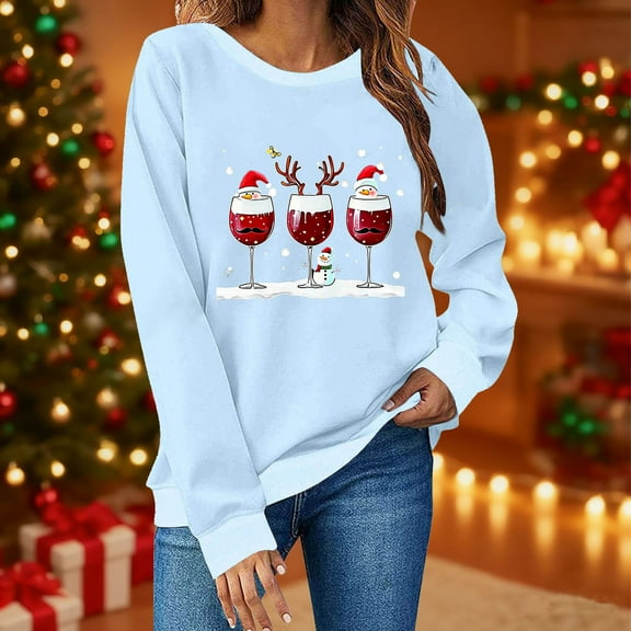 Craaazy Xmas Holiday Graphic Pullover Tops for Women Christmas Printed Long Sleeve Shirts Gifts