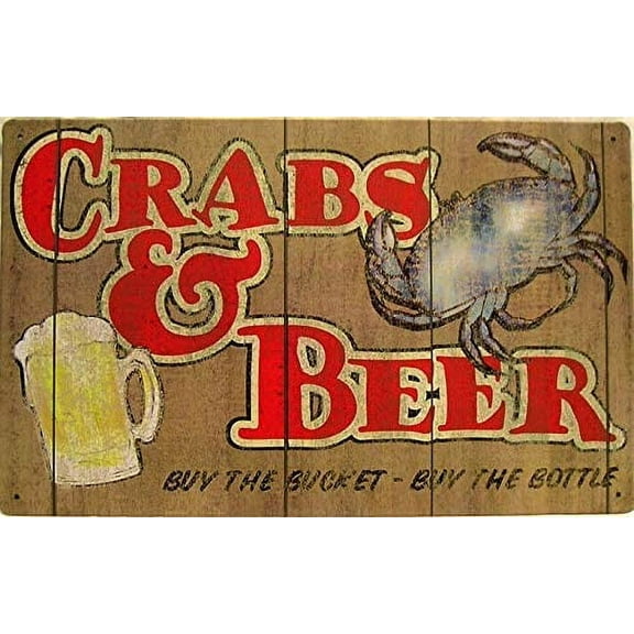 Crab And Beer Metal Sign Vintage Bar Decor Buy The Bucket- Buy The Bottle Tin Poster Home Cafe Club Wall Decoration Plaque 12x16 Inches