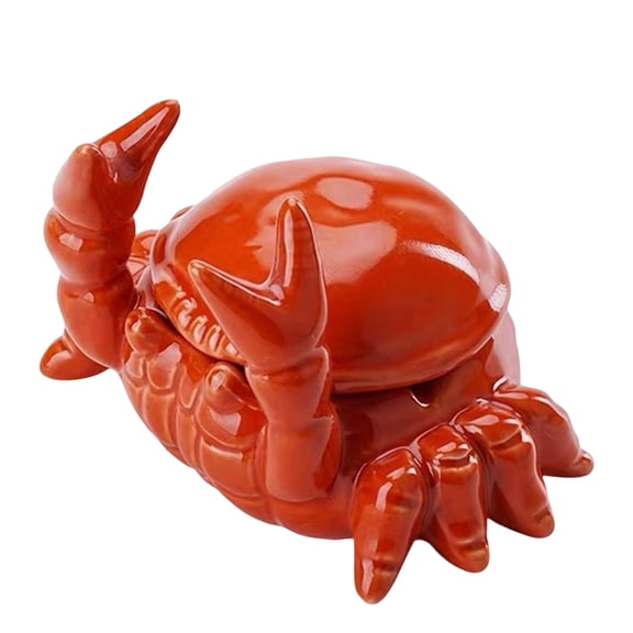 Crab Ashtray with Lid, Ceramic Windproof Cigarette Ashtray for Indoor or Outdoor Use Desktop Decoration Crab Pincers Holder for Hold Cigarette, Pen, Decor for Desk Bedside Living Room