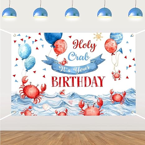 Crab Birthday Backdrop Crab Birthday Party Decorations Holy Crab Its Your Birthday Photograph Background for Boys Girls Sea Animal Ocean Birthday Party Supplies Photo Booth Props 5 * 3ft