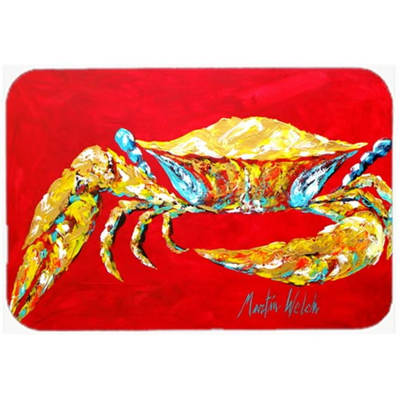 Crab Blue On Red, Senior Glass Cutting Board - Large