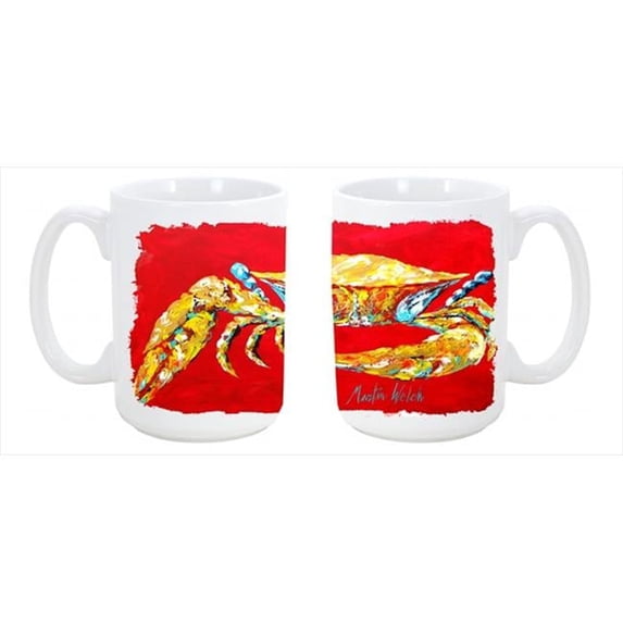 Crab Blue on Red, Sr Dishwasher Safe Microwavable Ceramic Coffee Mug 15 oz.