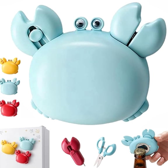 Crab Bottle Opener, 4-in-1 Multi Tool Opener, Magnetic Fridge Magnet, Beer Bottle Opener,Funny Kitchen Gadget for Home Bar Camping Parties