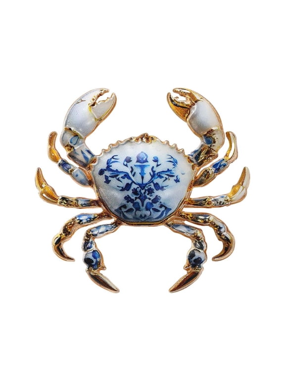 Crab Brooch Pin, Patriotic Red Blue Enamel Lapel Pin, US 250th Anniversary Commemorative Brooch, for Jackets Hats Scarves