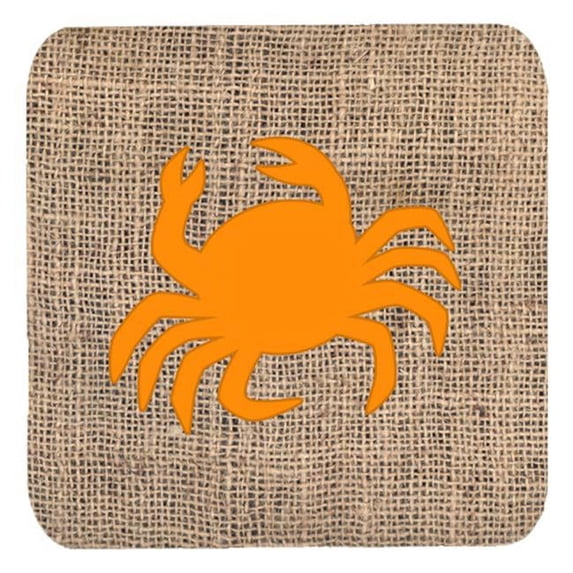 Crab Burlap And Orange Foam Coasters - Set 4, 3.5 x 3.5 In.