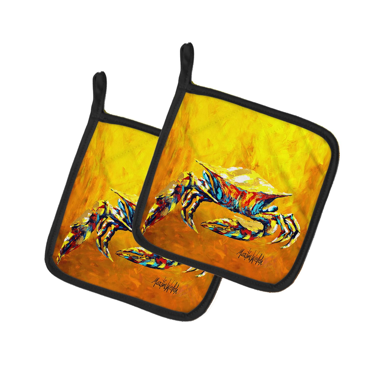 Crab Called the Bigger Jigger Pair of Pot Holders 7.5 in x 7.5 in
