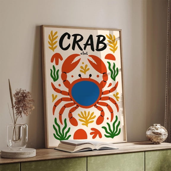 Crab Club Art Colorful Nautical Room Decor Unframed Paper Print