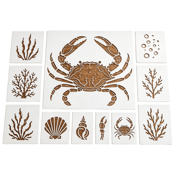 Crab Coastal Ocean Stencil Set, Reusable Wall Stencils for Painting for Nautical Beach Home Decor, Diy Art Craft Supplies