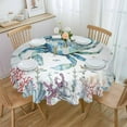 thumbnail image 1 of Crab Coastal Round Tablecloth 60 Inch - Waterproof Fabric Table Cloth Protector, Summer Beach Coral Nautical Seaside Tablecloths Washable Table Cover for Kitchen Banquet Coffee Table Party, 1 of 6
