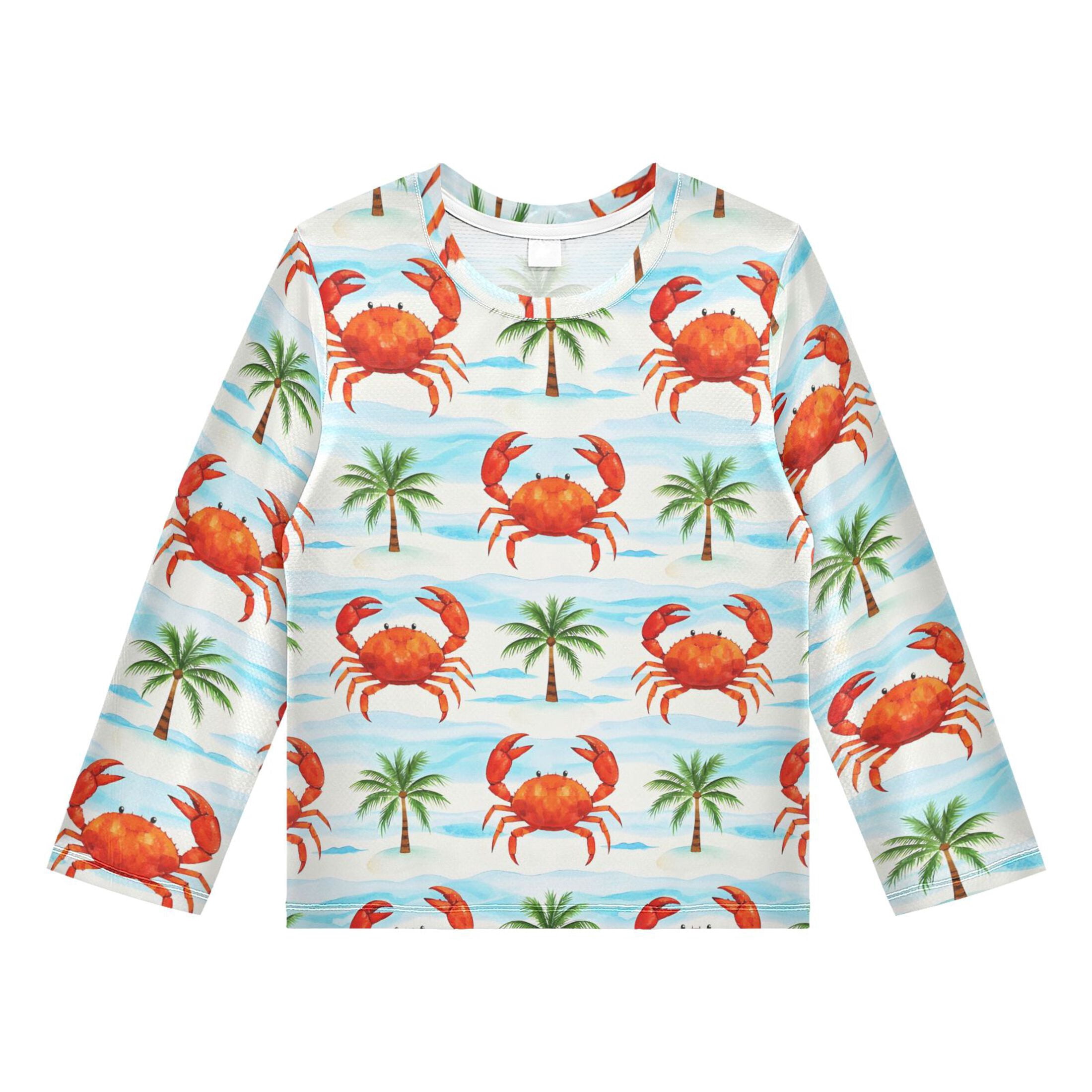 Crab Coconut Tree Pattern Boys' Rash Guard Shirts UPF 50 Plus Sun ...