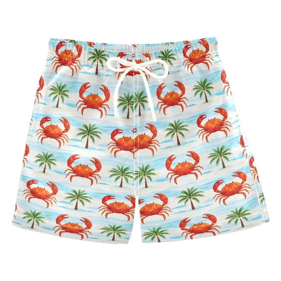 Crab Coconut Tree Pattern Swim Trunks Quick Dry Beach Pool Board Shorts Lightweight Stylish Print Sizes 2T to XL