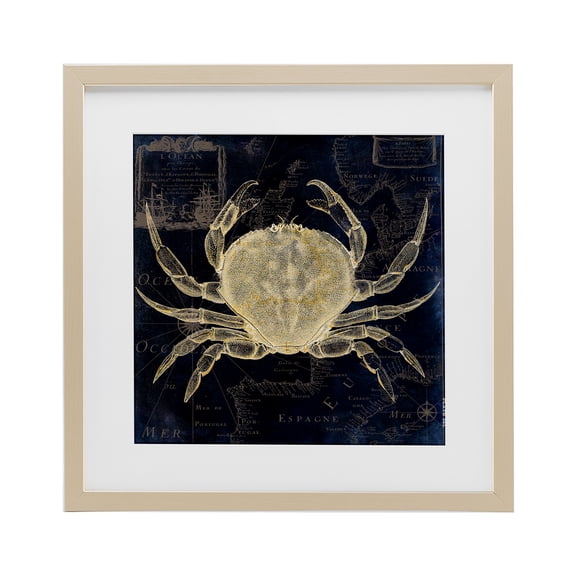 Crab Contour over Map Birch Framed Print Under Glass, design by Sasha