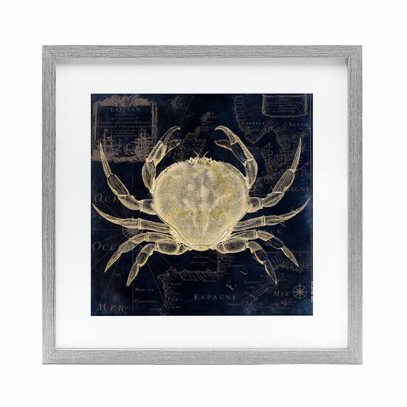 Crab Contour over Map Gray Framed Print Under Glass, design by Sasha