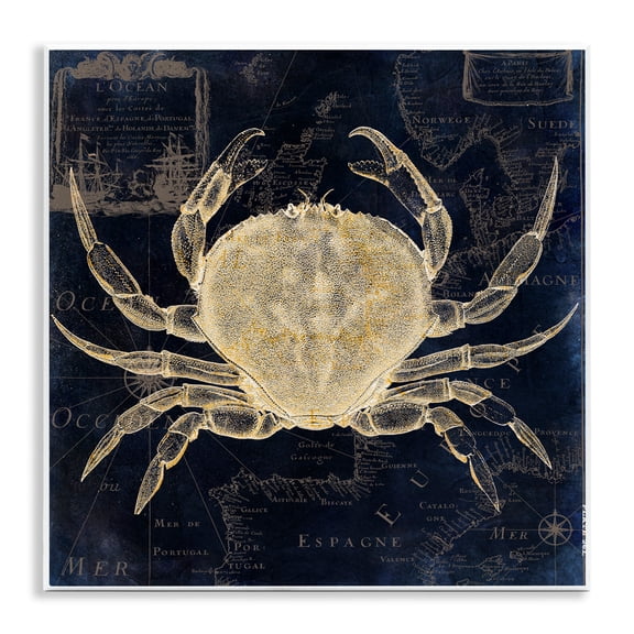 Crab Contour over Map Wall Plaque Art, design by Sasha