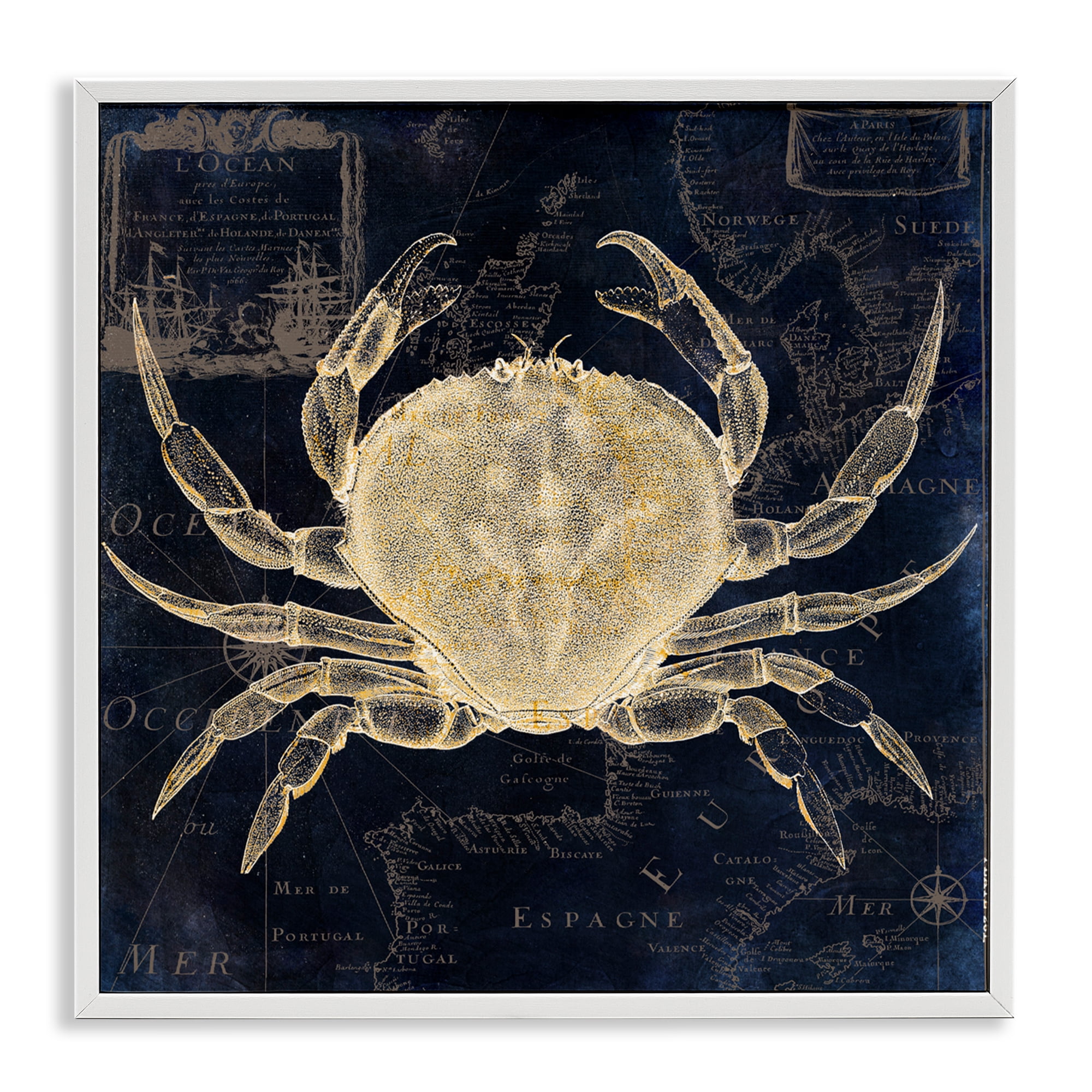 Crab Contour over Map White Framed Giclee Art, design by Sasha