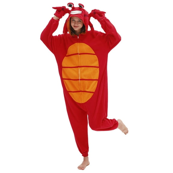 Crab Costume Adult Red Crab Onesie, Fun Adult Halloween Costume Comfy Wear Adult Polar Fleece Sleepwear Homewear