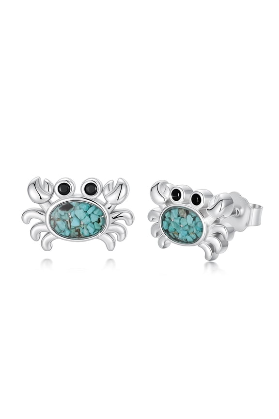 Crab Earrings 925 Sterling Silver Turquoise Beach Stud Earring for Women Sea Animal Stud Ear Hypoallergenic Ocean Jewelry Gift