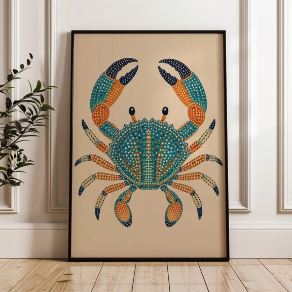 Crab Geometric Dotted Coastal Poster
