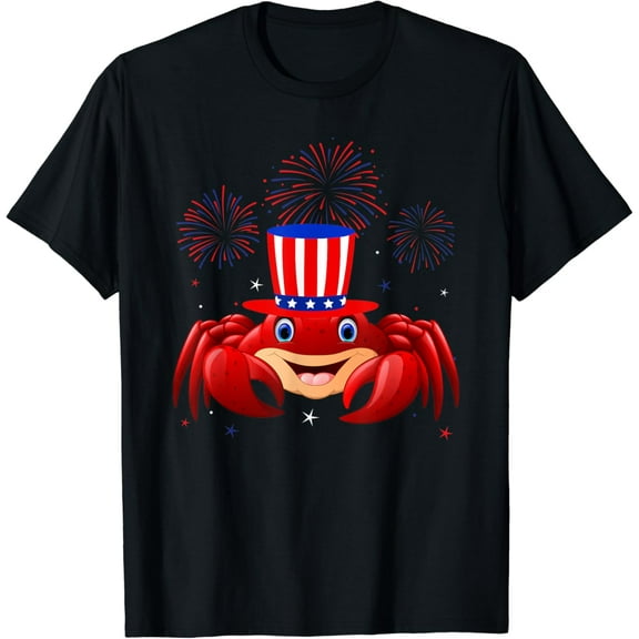 Crab Graphic Red White Blue Fireworks Decor 4th Of July T-Shirt
