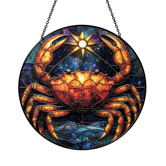 Crab Icon Window Suncatcher with Stained Glass Effect, Decorative Symbolic Window Art