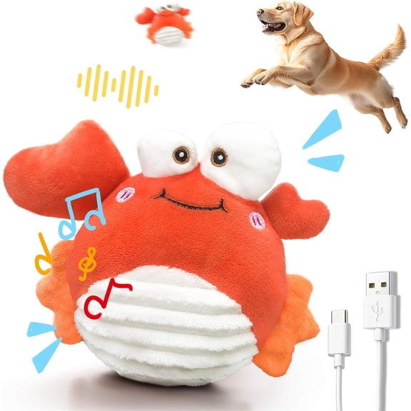 Crab Interactive  Toys - Rechargeable Self-Play  with Motion-Activated Ball & Music Recording Modes for Small, Medium & Large Dogs, Moving   to Keep Them Busy