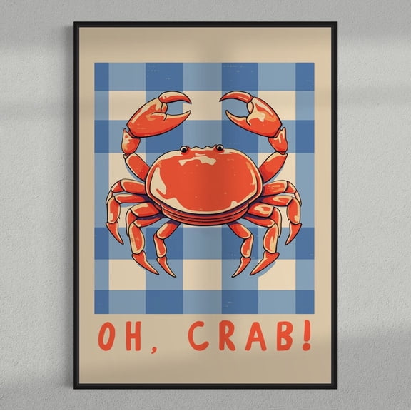 Crab Kitchen Poster, Colorful Coastal Wall Art Home Decor, 8x12 UNFRAMED