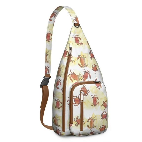 Crab Lover's Sling Bag - Cute Cartoon Crab & Tropical Sea Life Print Waterproof Chest Pack, Lightweight Adjustable Strap Crossbody Bag for Beach & Ocean Adventures